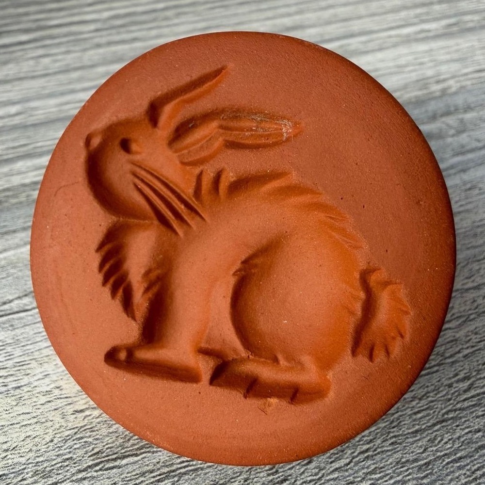 Vintage Foxcroft Terra Cotta Rabbit Cookie Stamp Clay Bunny Shortbread Mold